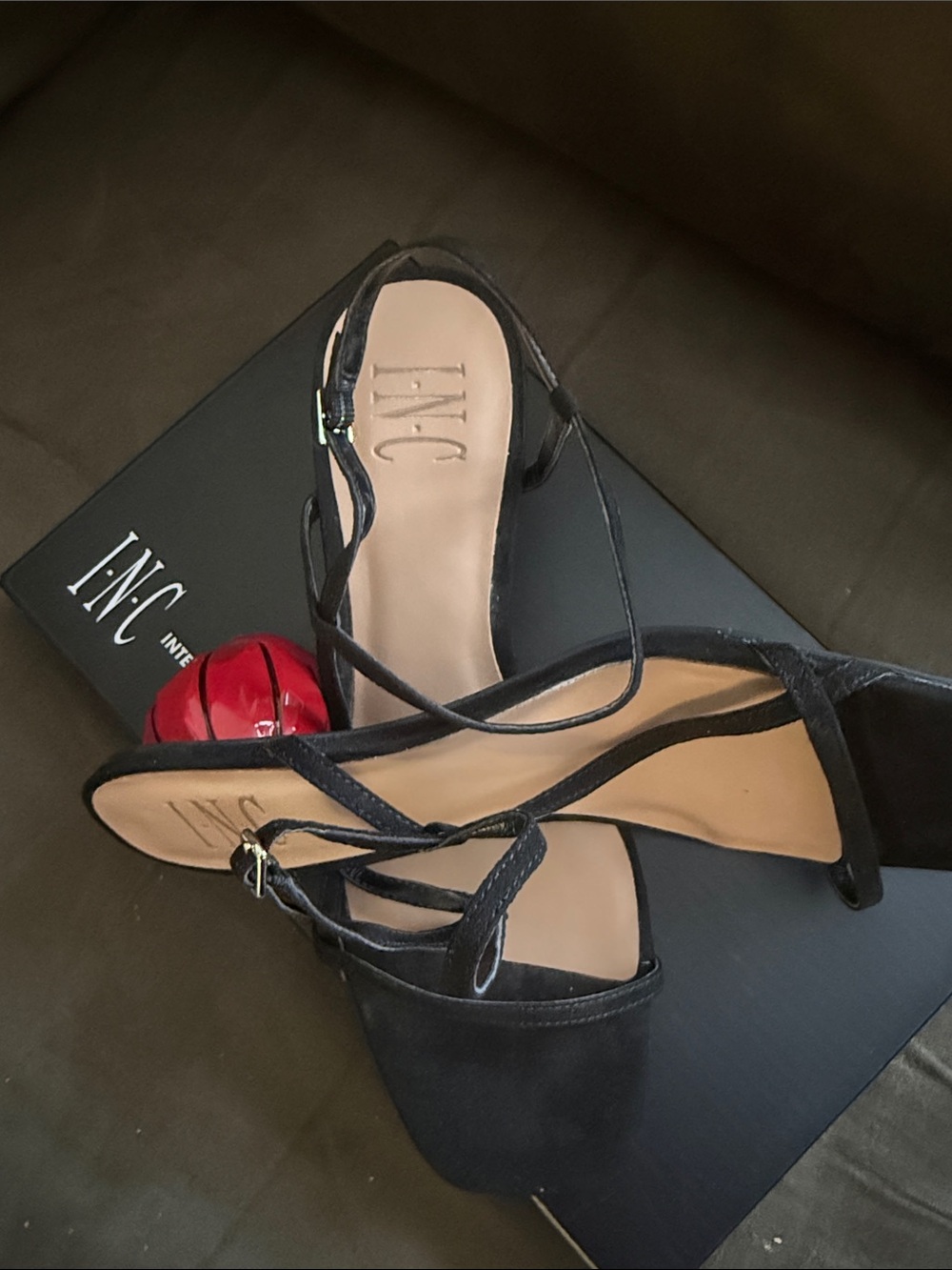 INC International Concepts Black Suede Strappy Heel Sandals